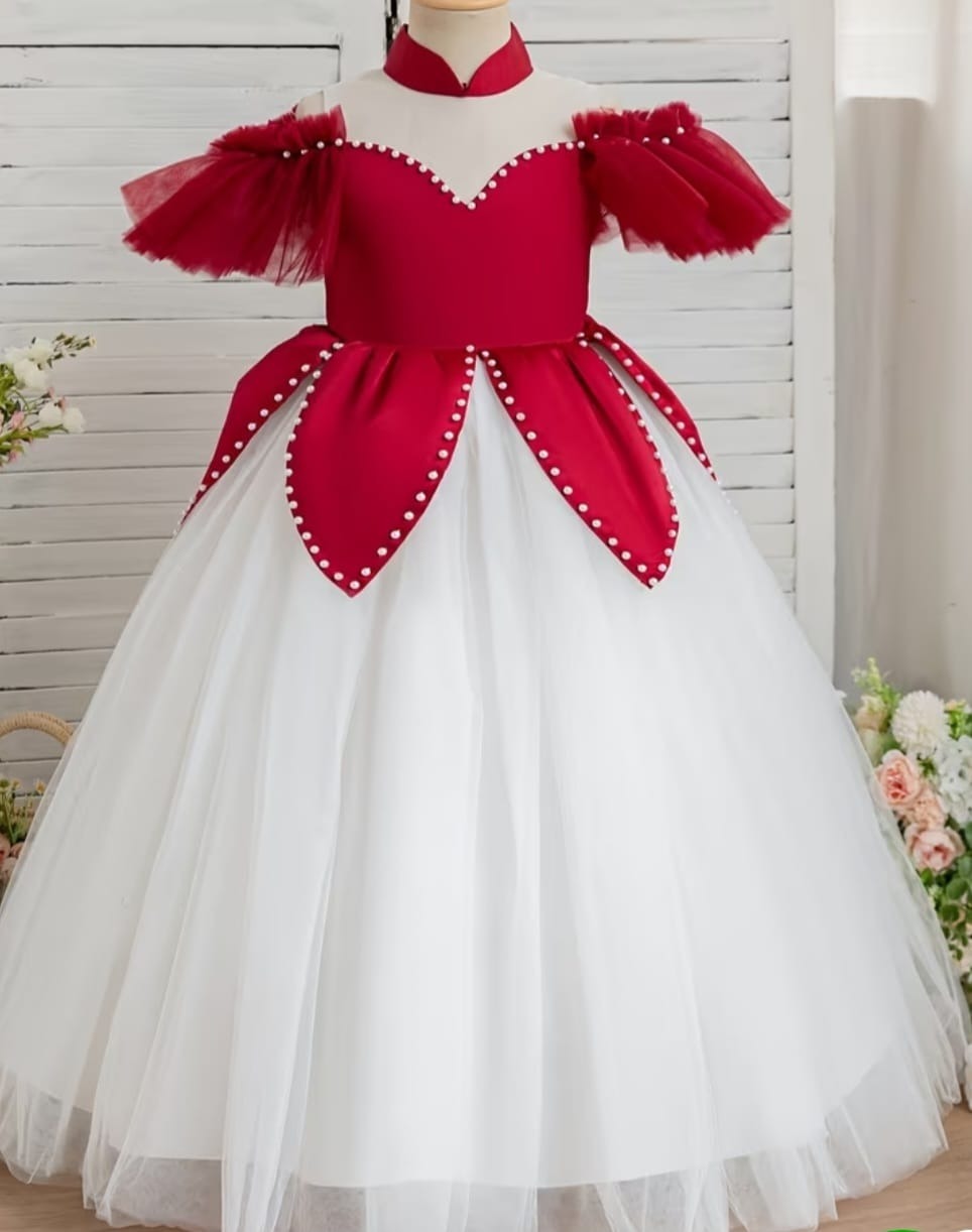 Red & white flower Girl dress